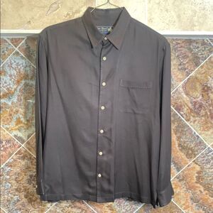 Men's Brown Silk Nat Nast Brown Contrast Stitch Casual Button Down Shirt Medium